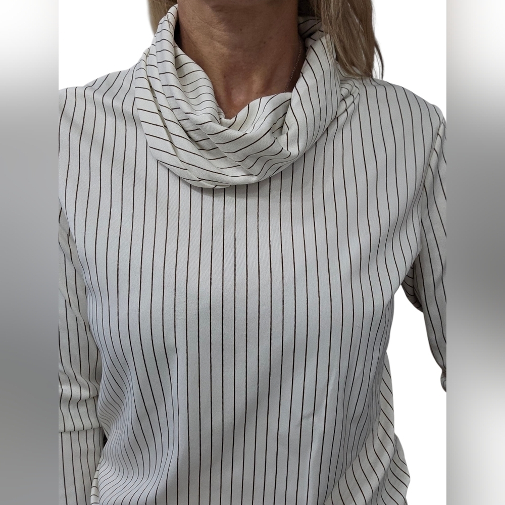 Vintage Alex Colman Pinstripe Cowl Neck Long Sleeve Top Minimalist Chic - Picture 4 of 9